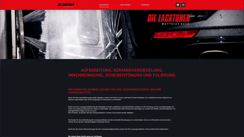 Website Die Lacktuner, Aufbereitung, Keramikversiegelung, Folierung · Nordhorn