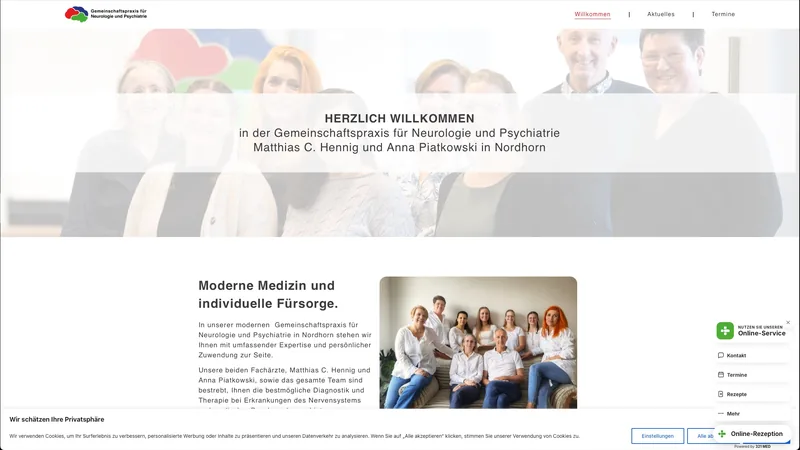 Website Gemeinschaftspraxis Hennig und Piatkowski, Neurologie und Psychiatrie · Nordhorn