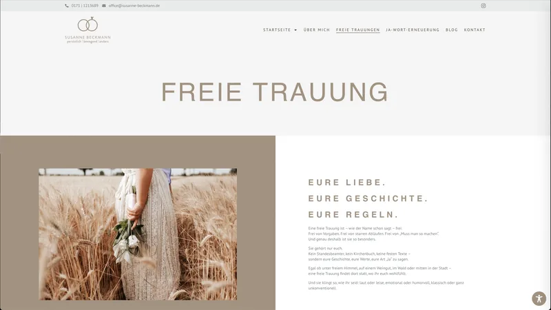 Website Susanne Beckmann, Freie Traurednerin · Osnabrück