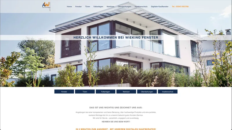 Website Wieking Bauelemente, Fenster, Türen, Markisen · Emlichheim